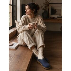 Haflinger GRIZZLY GZL Wool FELT Clogs Women 11 Cork COMFORT 42 CAPTAIN BLUE